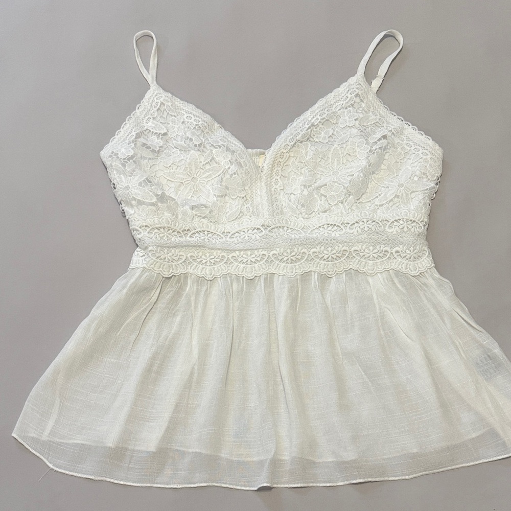 Lace Trim Ivory Camisole Top